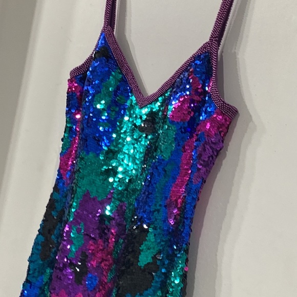 Alyce Designs Vintage Silk Sequinned Beaded Sleeveless Party Evening Dress 10 - Picture 10 of 13